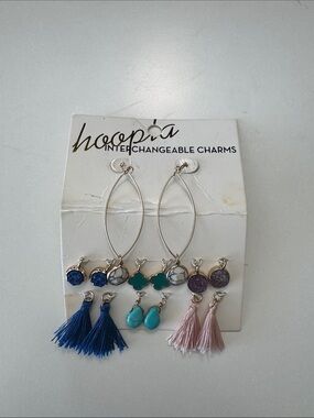 Gold Hoop Earrings with interchangeable Blue and Pink Charms